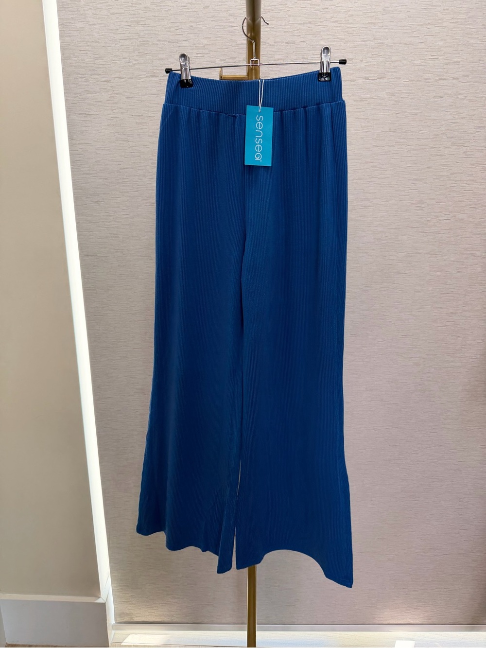 Royal Blue Ribbed Wide-Leg Pants
